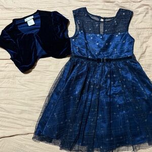 Girls Elegant Navy Blue Dress with Velvet Bolero | Holiday • Wedding • Party Out